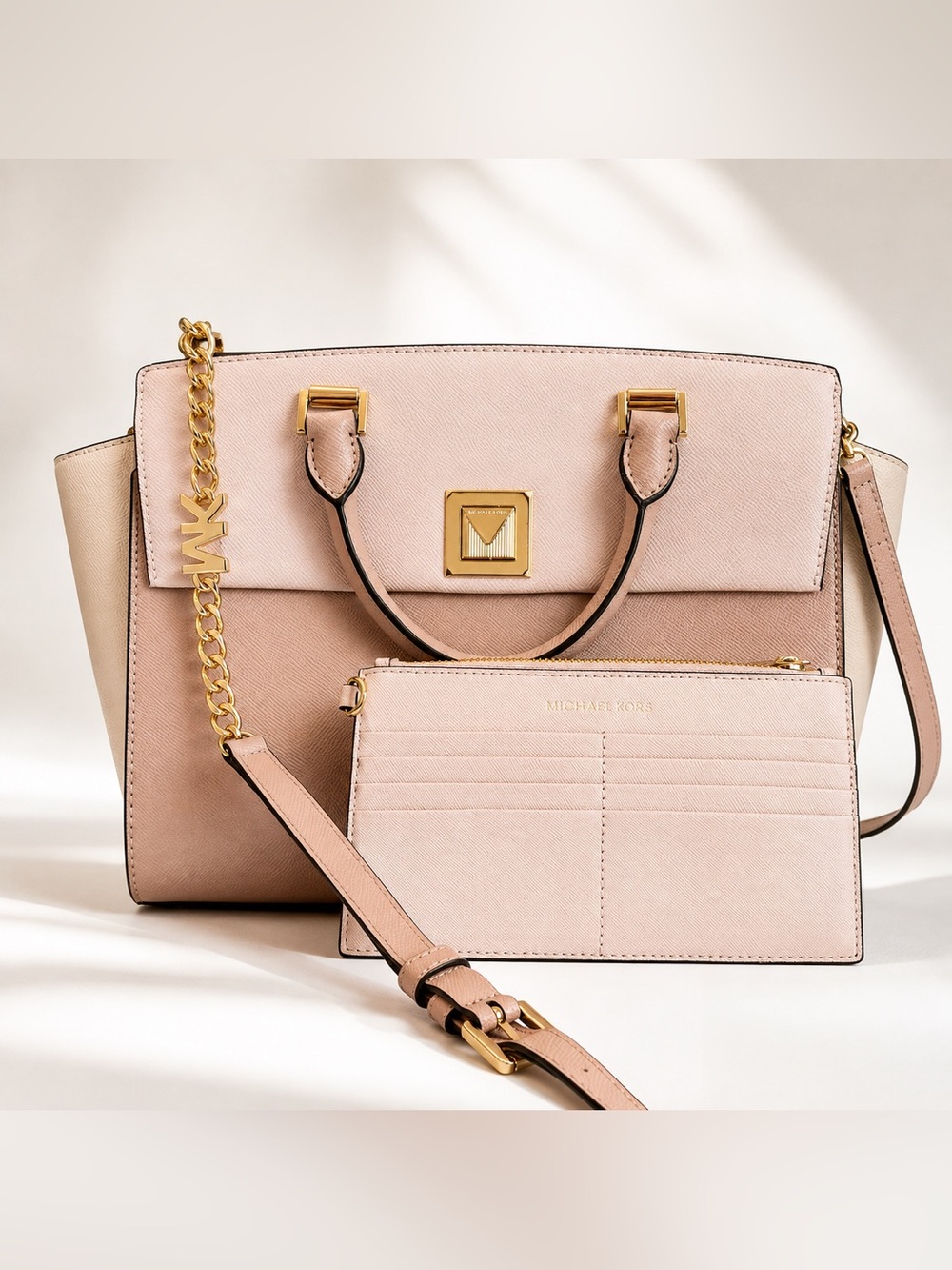 Michael Kors Blush Pink Saffiano Leather Satchel with Card Holder